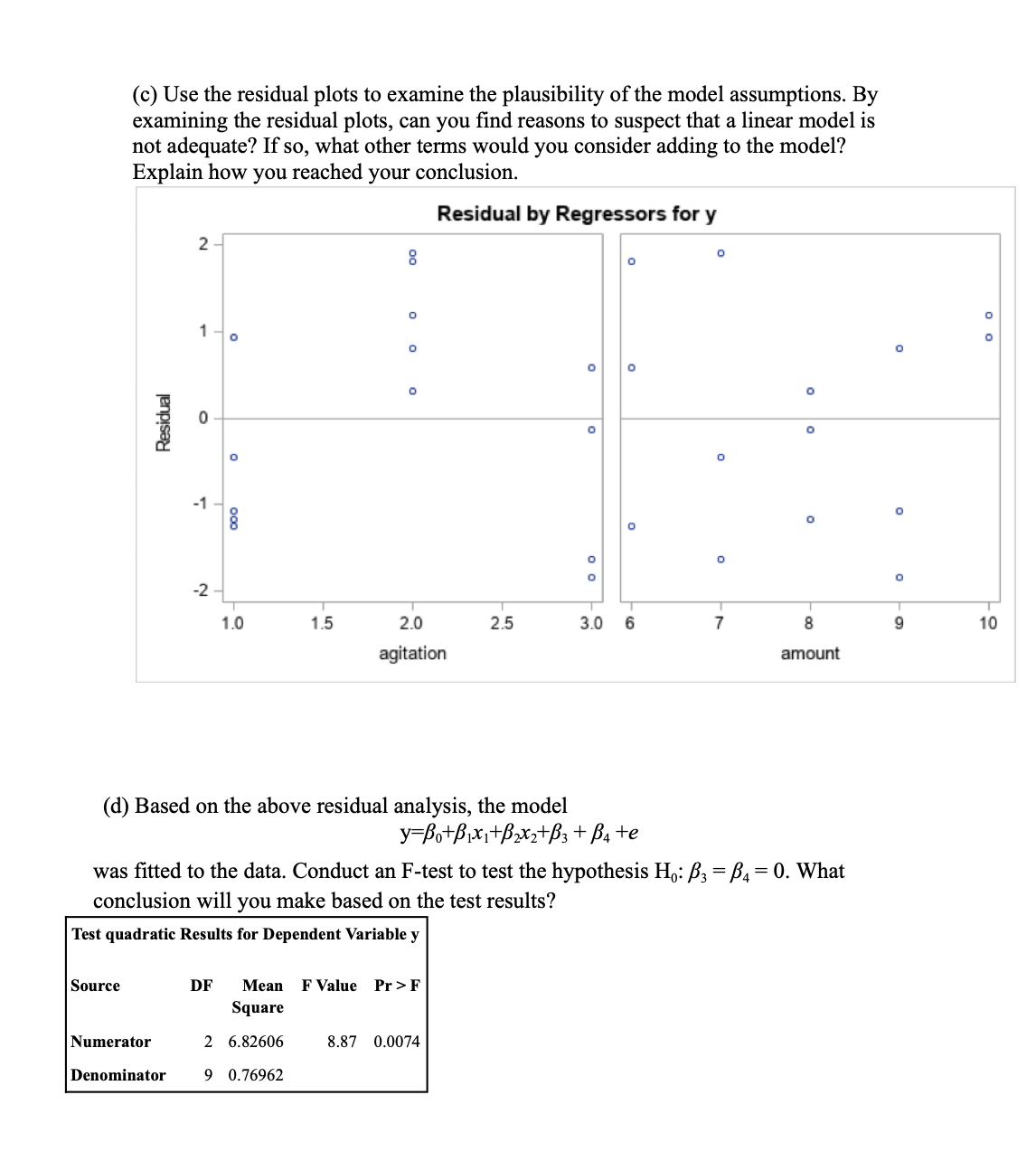 Solved (c) ﻿Use the residual plots to examine the | Chegg.com