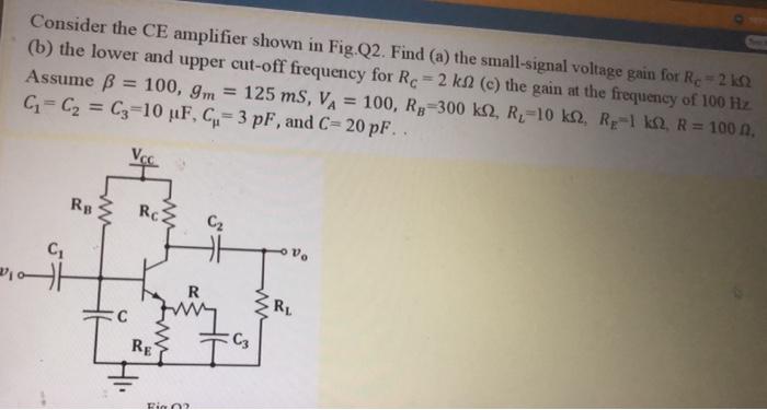 Solved Consider the CE amplifier shown in Fig. 22. Find (a) | Chegg.com