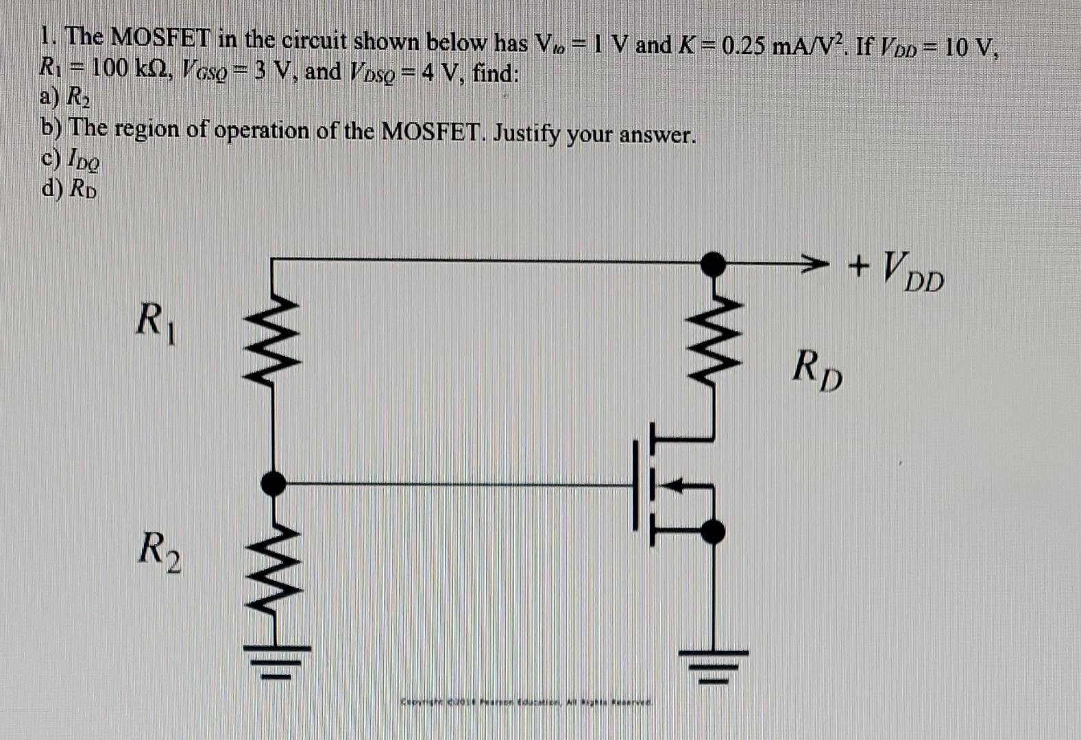 Solved 1. The MOSFET in the circuit shown below has V.=I V | Chegg.com