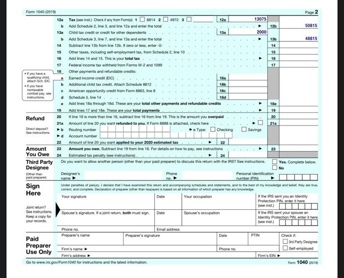 Solved Instructions: Please Complete The 2019 Federal Income 