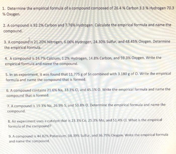 Solved 1. Determine the empirical formula of a compound | Chegg.com