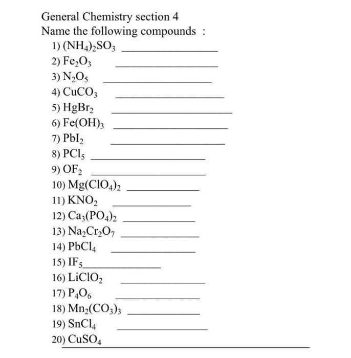 Solved General Chemistry section 4 Name the following | Chegg.com