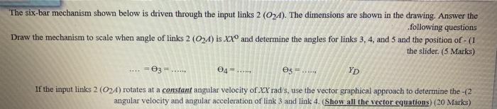 Solved The six-bar mechanism shown below is driven through | Chegg.com