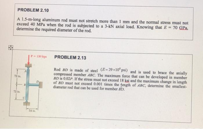 Solved PROBLEM 2.10 A 1.5-m-long aluminum rod must not | Chegg.com