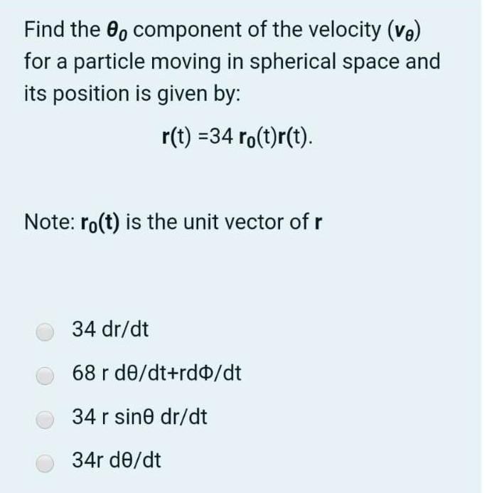 Solved Find the component of the velocity (ve) for a | Chegg.com