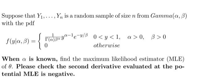 Solved Suppose That Y1,…,Yn Is A Random Sample Of Size N | Chegg.com