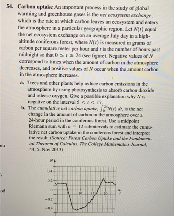 Solved 54. Carbon uptake An important process in the study | Chegg.com