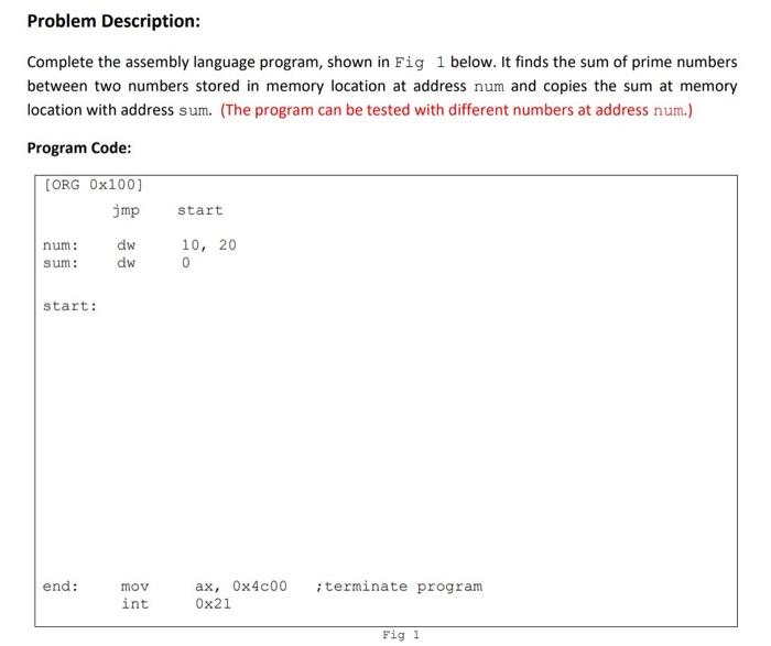 Solved Problem Description: Complete The Assembly Language | Chegg.com