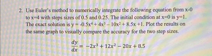 Solved 2. Use Euler's method to numerically integrate the | Chegg.com