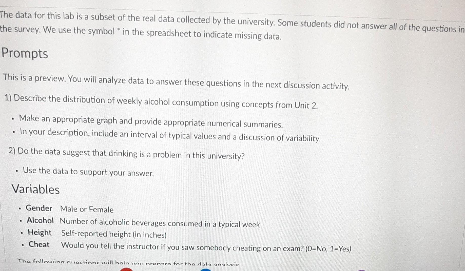 Solved The data for this lab is a subset of the real data | Chegg.com