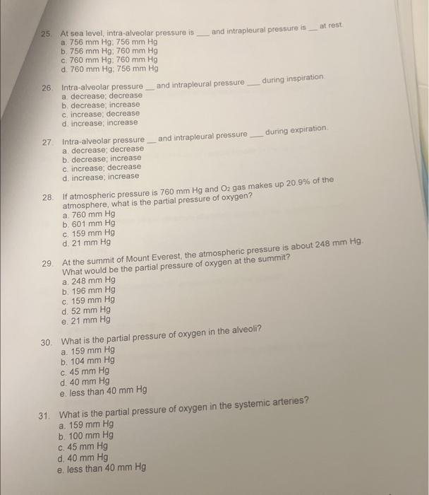 Solved 32. What is the average partial pressure of oxygen in | Chegg.com