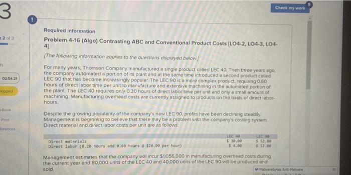 Solved Problem 4-16 (Algo) Contrasting ABC and Conventional | Chegg.com