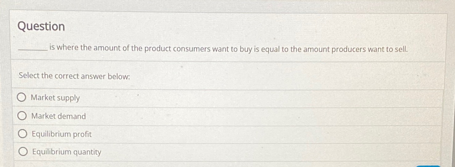 Solved Question is where the amount of the product consumers | Chegg.com