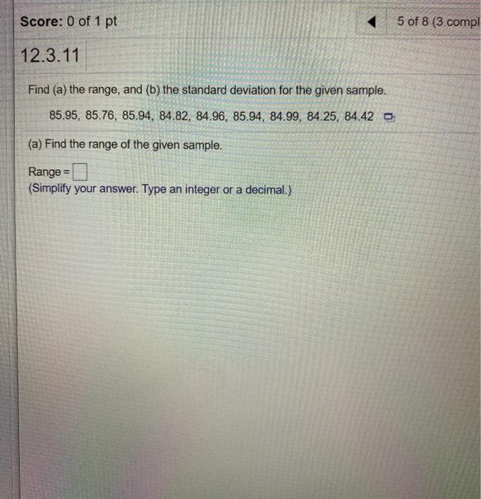 Solved Score: 0 of 1 pt 5 of 8 (3 compl 12.3.11 Find (a) the | Chegg.com