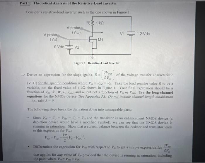 Solved Part 1: Theoretical Analysis of the Resistive-Load | Chegg.com