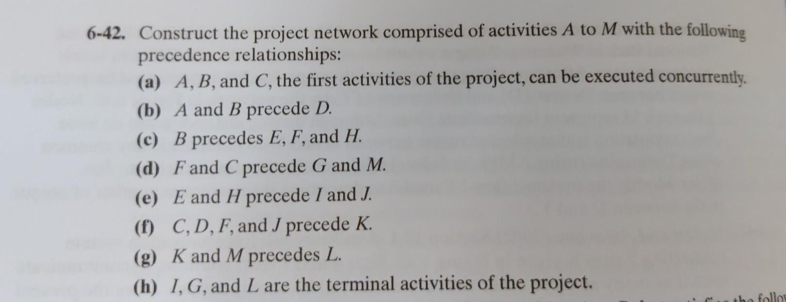 Solved 6-42. Construct The Project Network Comprised Of | Chegg.com