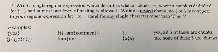 1. Write a single regular expression which describes | Chegg.com