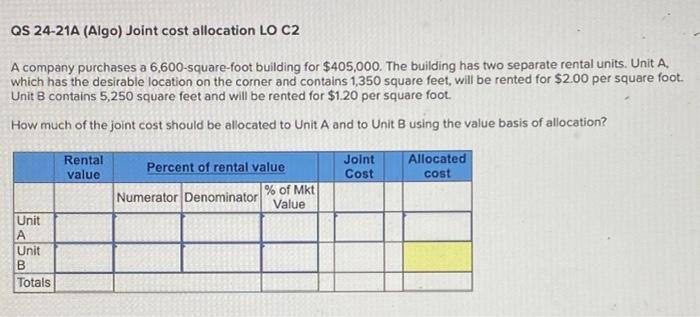 Solved QS 24-21A (Algo) Joint cost allocation LO C2 A | Chegg.com