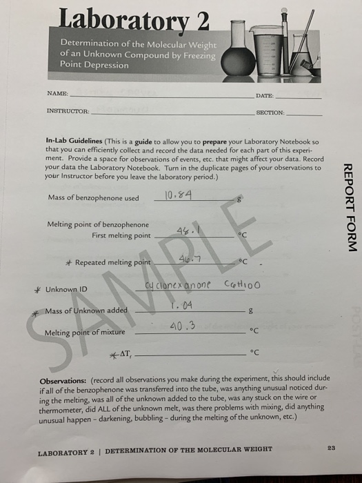 Solved Laboratory 2 Determination Of The Molecular Weight Chegg Com