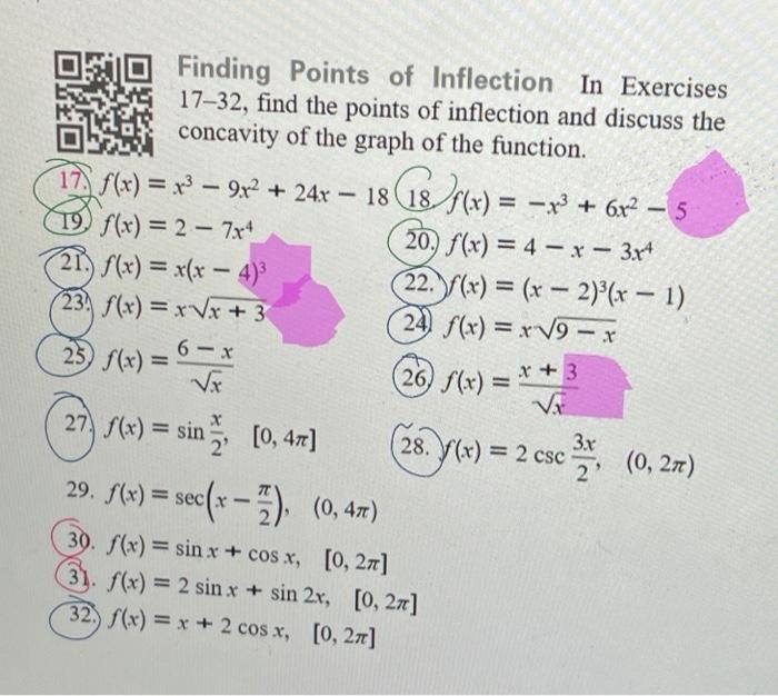 Solved Finding Points of Inflection In Exercises 1732, find