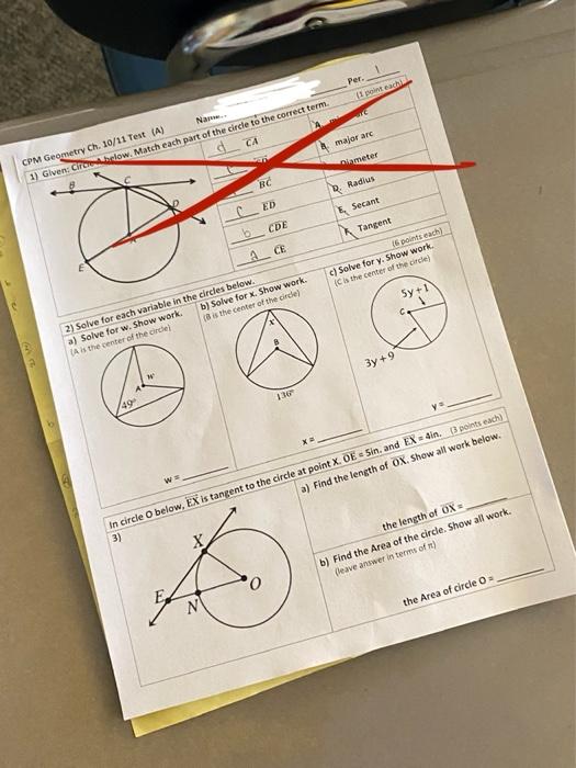 Solved 2 r Ga CPM Geometry Ch. 10/11 Test (A) Name.. 1) | Chegg.com