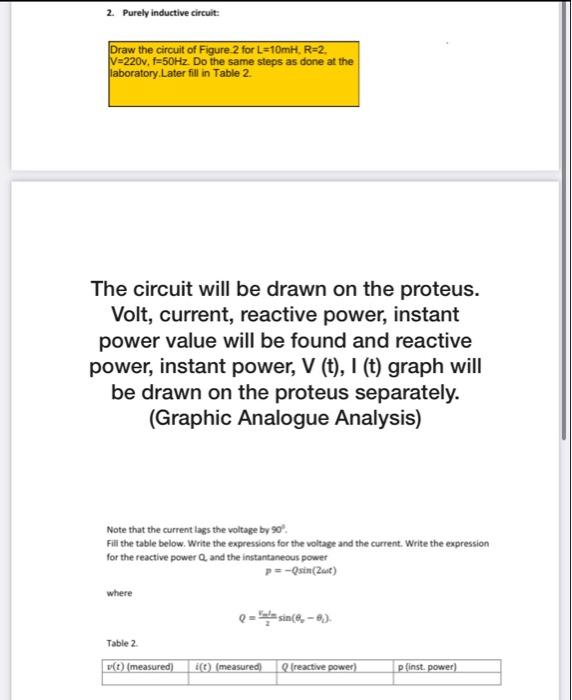 Solved 2. Purely inductive circuit: Draw the circuit of | Chegg.com