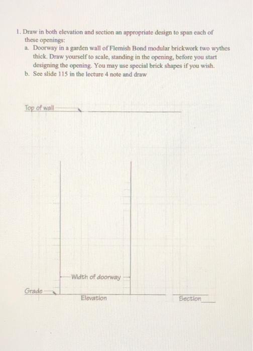 Solved 1. Draw in both elevation and section an appropriate | Chegg.com