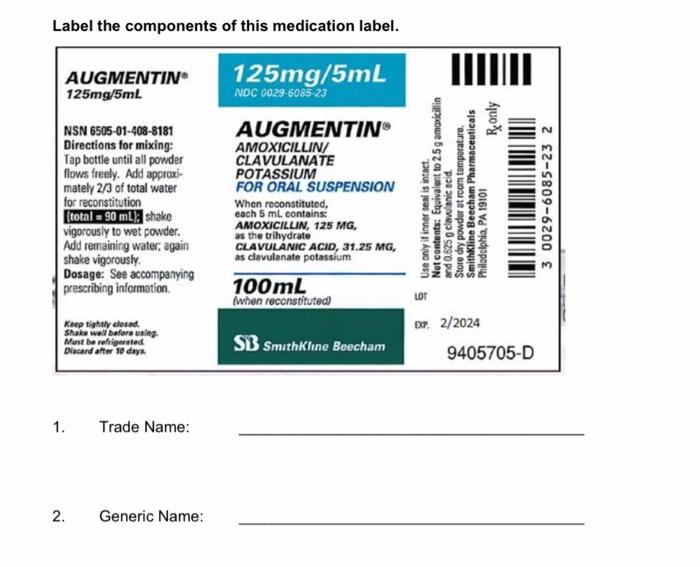 Solved Label the components of this medication label. | Chegg.com