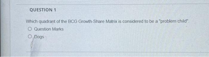 Solved Which quadrant of the BCG Growth-Share Matrix is | Chegg.com