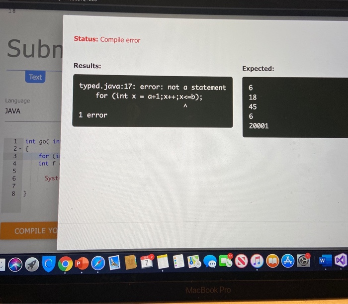 Solved Status: Compile error Subn Results: Expected: Text | Chegg.com