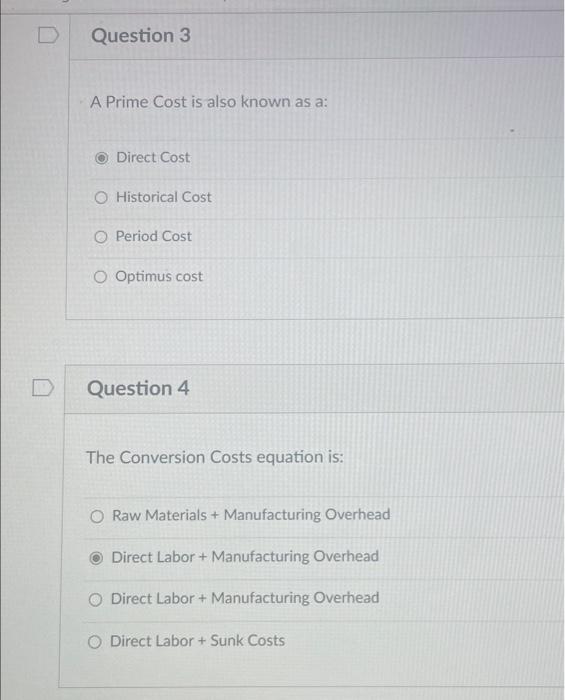 Solved A Prime Cost is also known as a Direct Cost