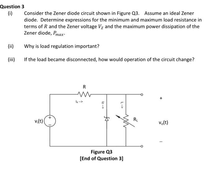 Solved Question 3 (i) Consider The Zener Diode Circuit Shown | Chegg.com