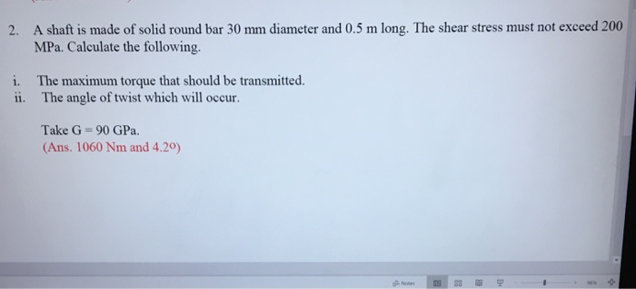 Solved A shaft is made of solid round bar 30 mm diameter and | Chegg.com
