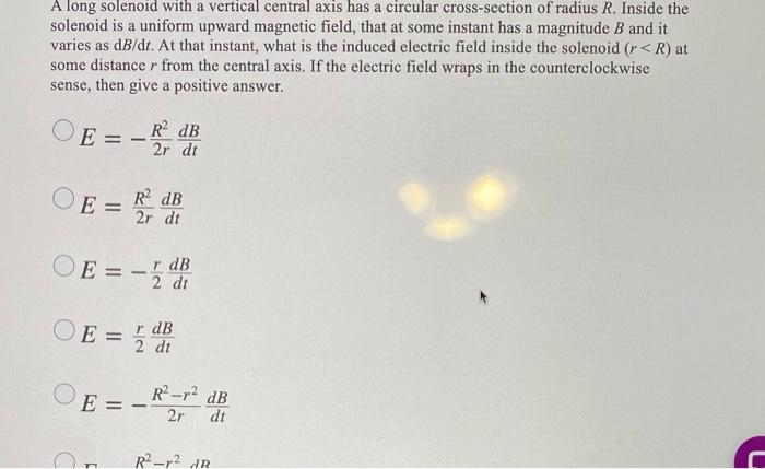 Solved A Long Solenoid With A Vertical Central Axis Has A Chegg Com