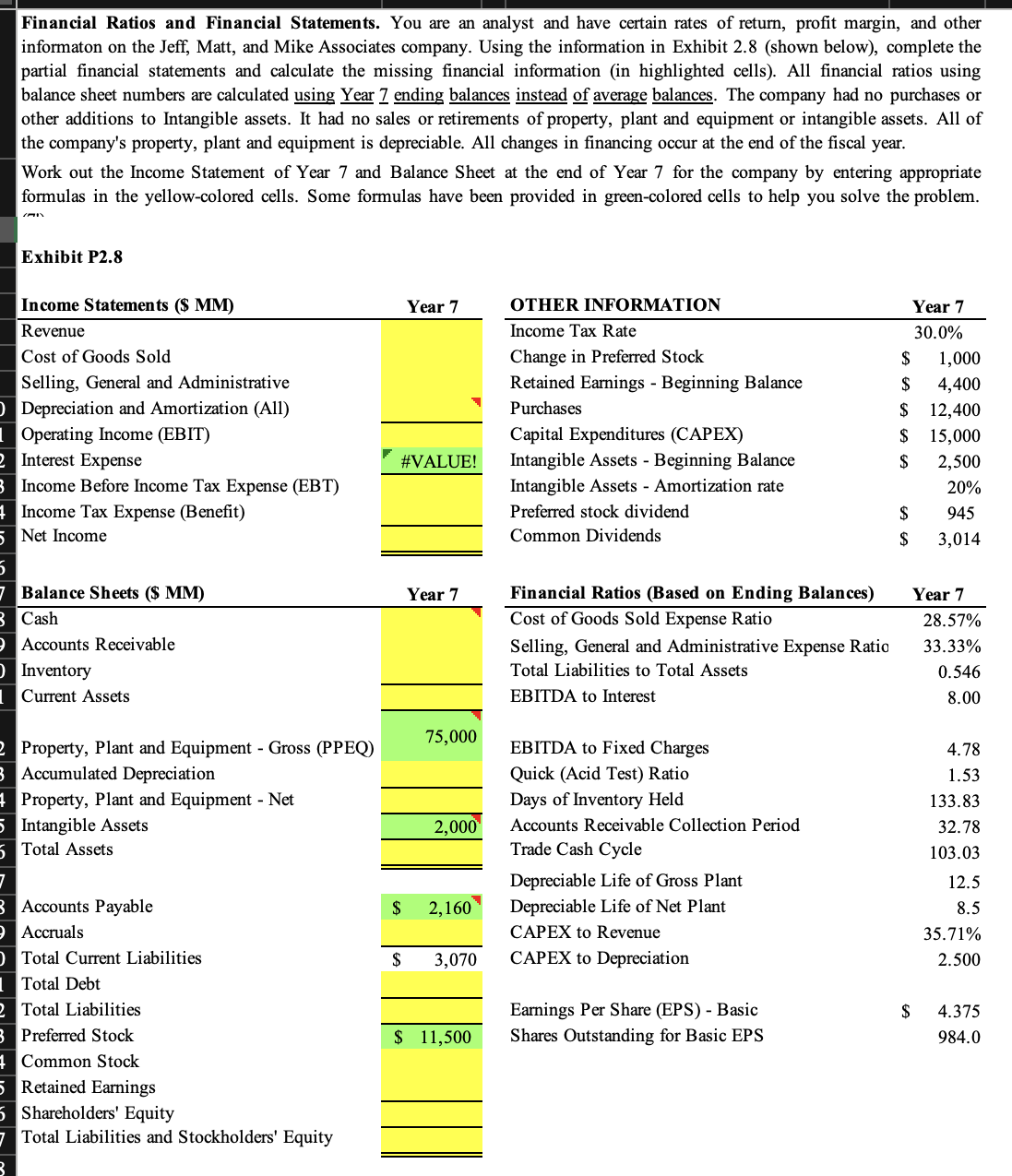 Solved solve every cell using excel cell references. please | Chegg.com