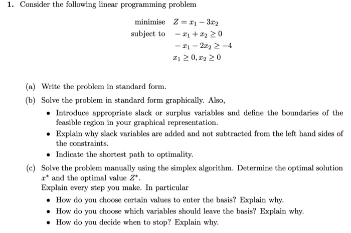 Solved 1. Consider the following linear programming problem | Chegg.com
