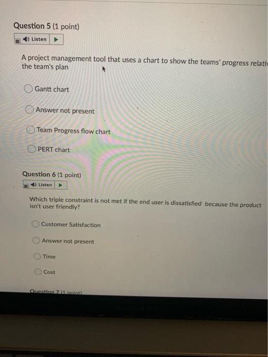 Solved Question 5 (1 point) Listen A project management tool | Chegg.com