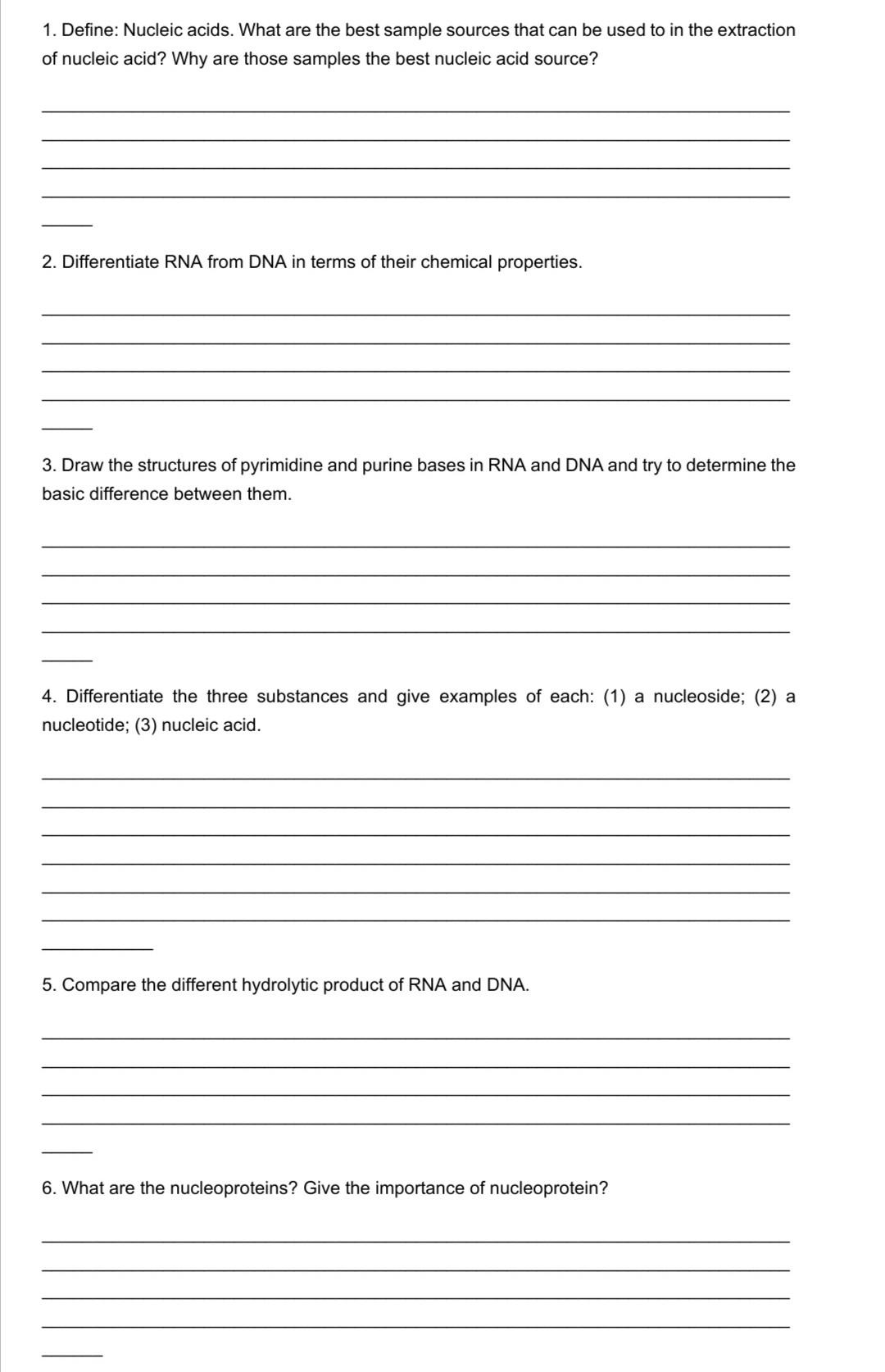 Solved 1. Define Nucleic acids. What are the best sample