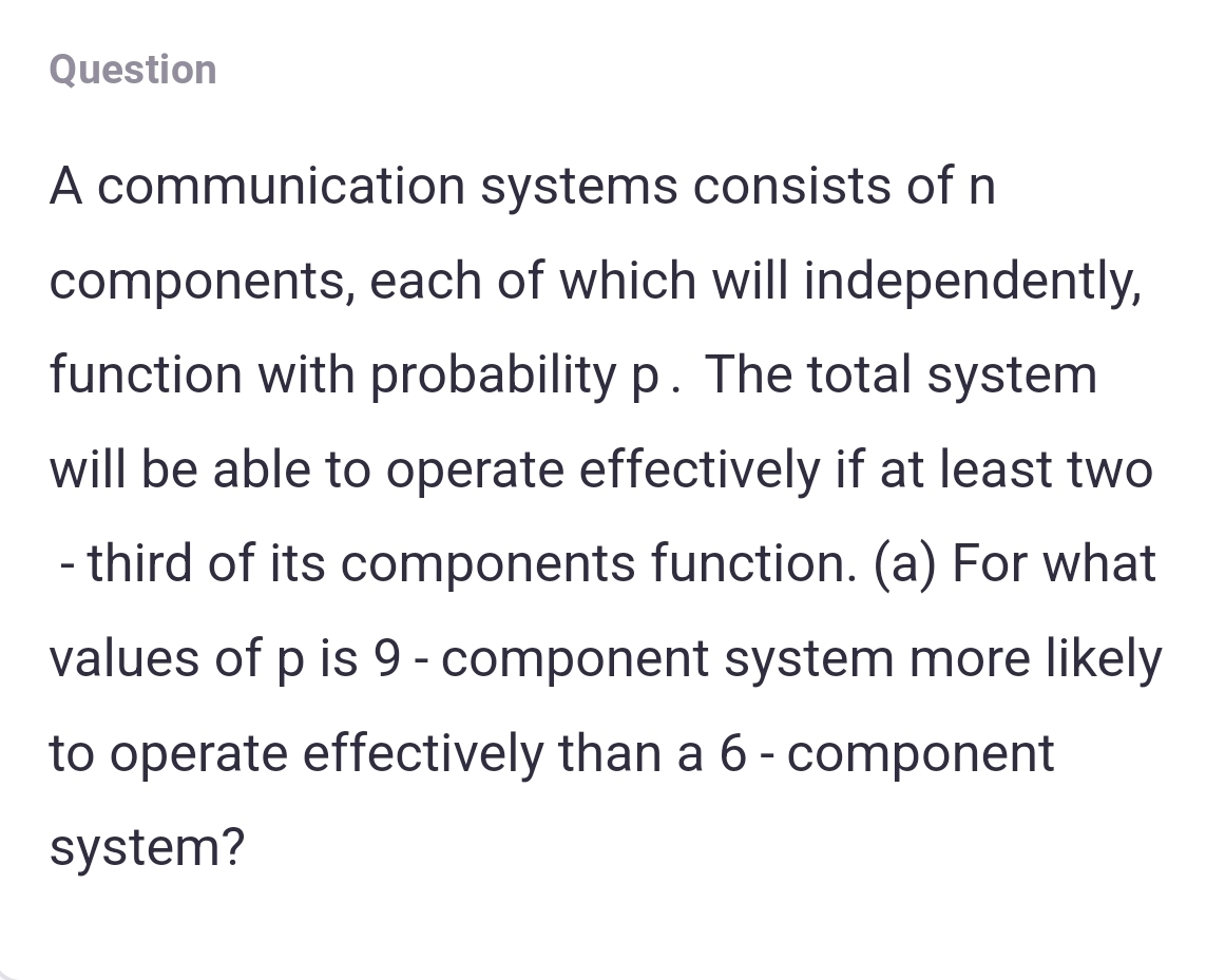 Solved QuestionA communication systems consists of n | Chegg.com