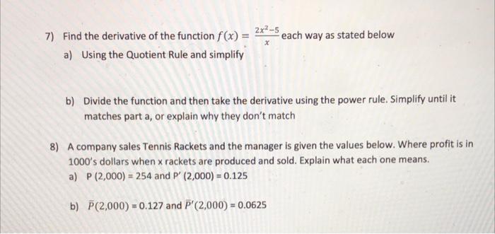 Solved solve problems 7&8 and show work for all the | Chegg.com