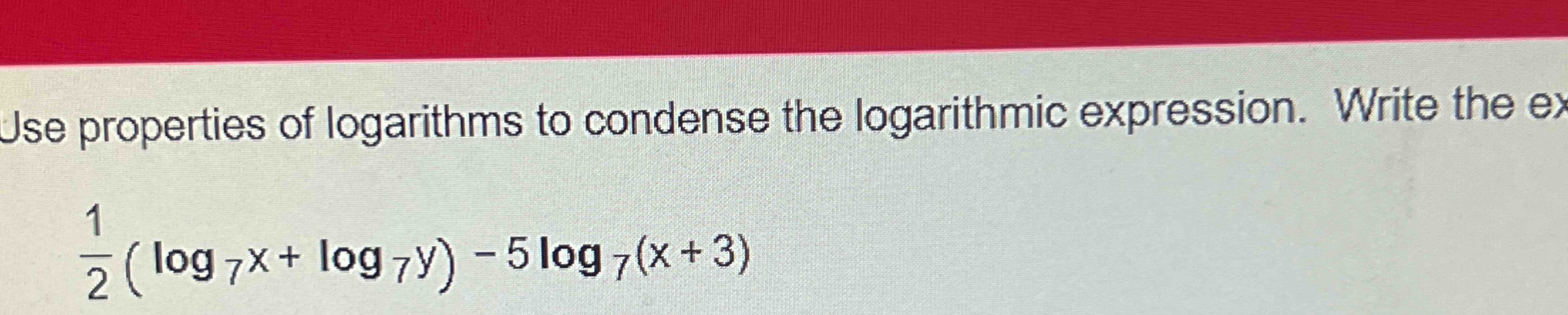 Solved Use properties of logarithms to condense the | Chegg.com