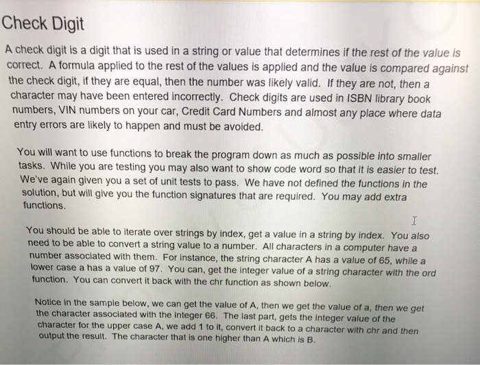 Solved Check Digit A check digit is a digit that is used in | Chegg.com