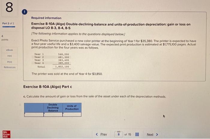 Solved Required information Exercise 8-10A (Algo) | Chegg.com