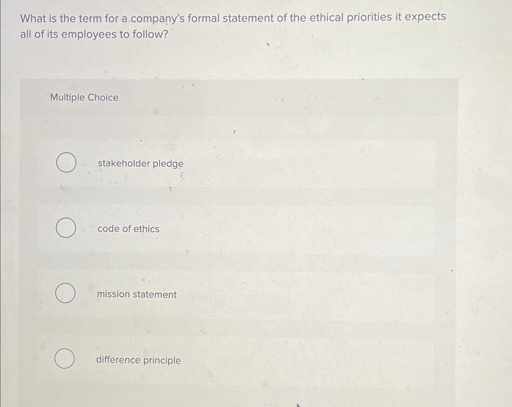 Solved What is the term for a company's formal statement of | Chegg.com