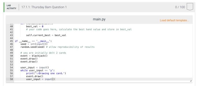 LAB ACTIVITY 17.1.1: Thursday 8am Question 1 0/100 | Chegg.com