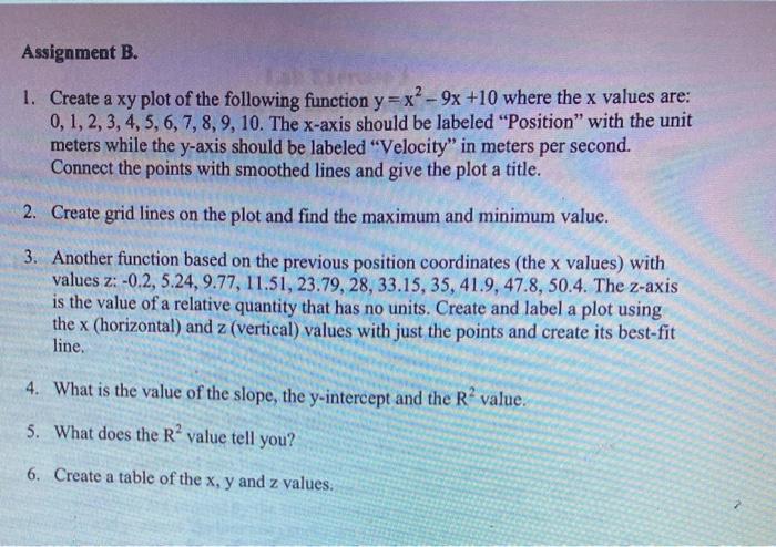 Solved Assignment B. 1. Create a xy plot of the following | Chegg.com