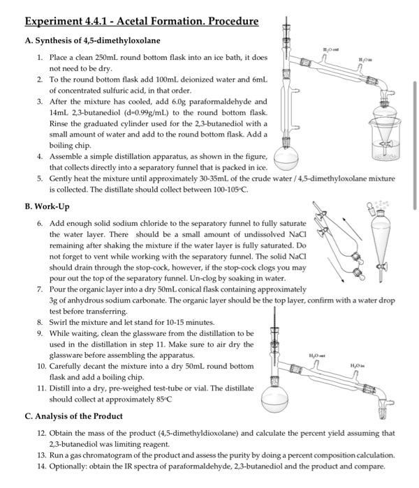 Solved Experiment 4.4.1 - Acetal Formation. Synthesis of | Chegg.com