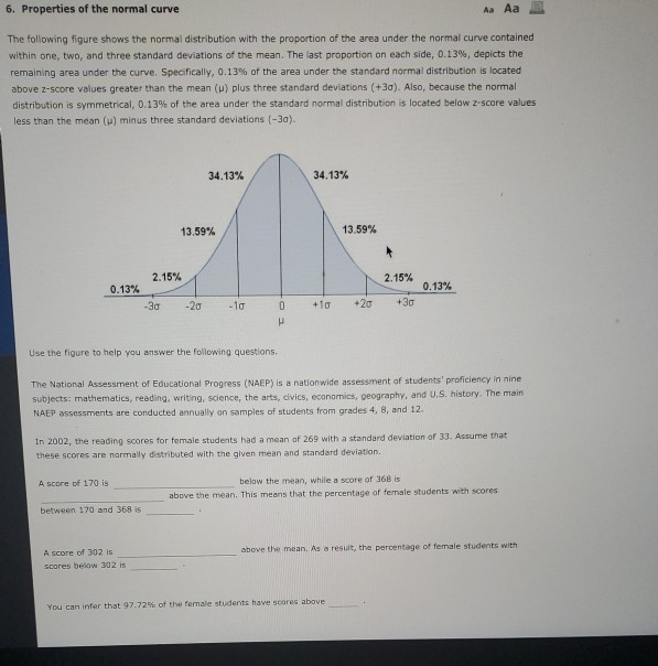 Solved 6. Properties of the normal curve Aa Aa The following | Chegg.com