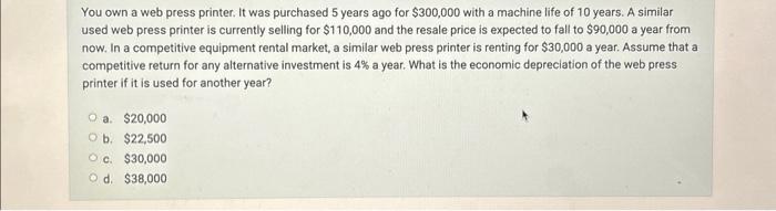 You own a web press printer. It was purchased 5 years | Chegg.com