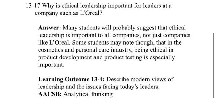 Solved 13-17 Why is ethical leadership important for leaders | Chegg.com